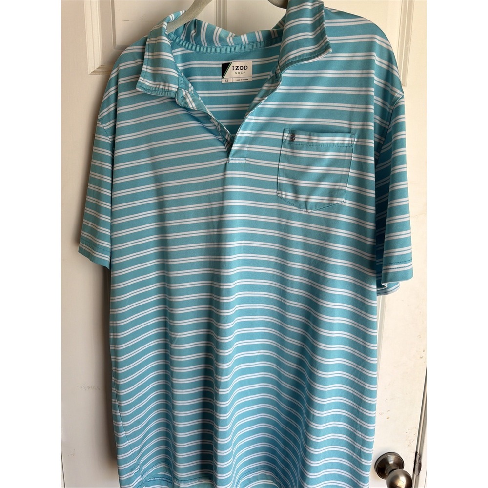 Izod Golf Shirt Men's‎ XL Blue White Striped     5227